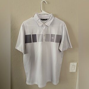 Travis Mathew white Polo with gray Stripe Detail